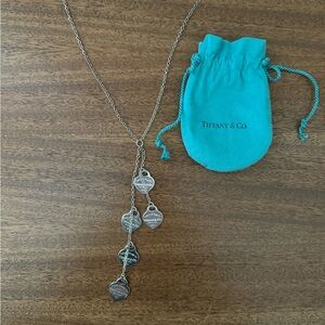 Tiffany & Co Authentic Vintage Lariat Style 925 Hearts Necklace W Bag EUC